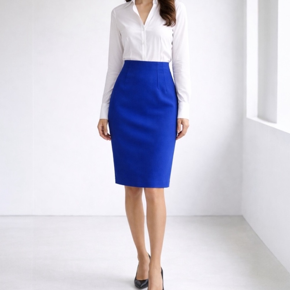 AKRIS PUNTO Stretch Pencil Skirt Cobalt Blue Italian Fabric Career Luxe US Sz 6
